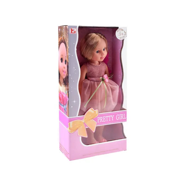 Elegáns koktélruhás baba 36cm