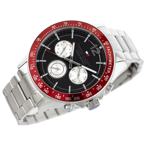Tommy Hilfiger férfi karóra 46 mm, rozsdamentes acél, 5 ATM, fekete/piros