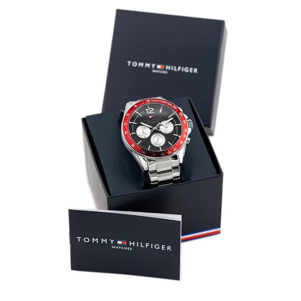 Tommy Hilfiger férfi karóra 46 mm, rozsdamentes acél, 5 ATM, fekete/piros