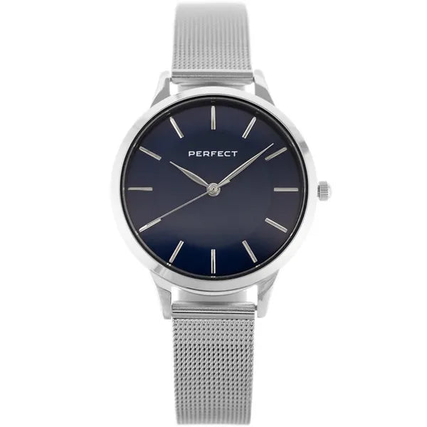 Perfect F359-03 női karóra, ezüst fém szíj, 34 mm, kék számlap