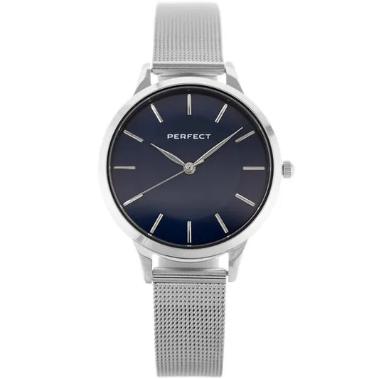 Perfect F359-03 női karóra, ezüst fém szíj, 34 mm, kék számlap