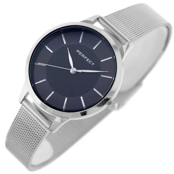 Perfect F359-03 női karóra, ezüst fém szíj, 34 mm, kék számlap