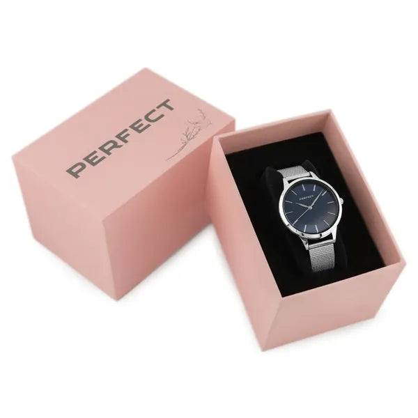 Perfect F359-03 női karóra, ezüst fém szíj, 34 mm, kék számlap