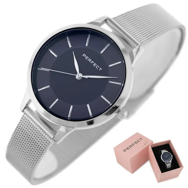 Perfect F359-03 női karóra, ezüst fém szíj, 34 mm, kék számlap