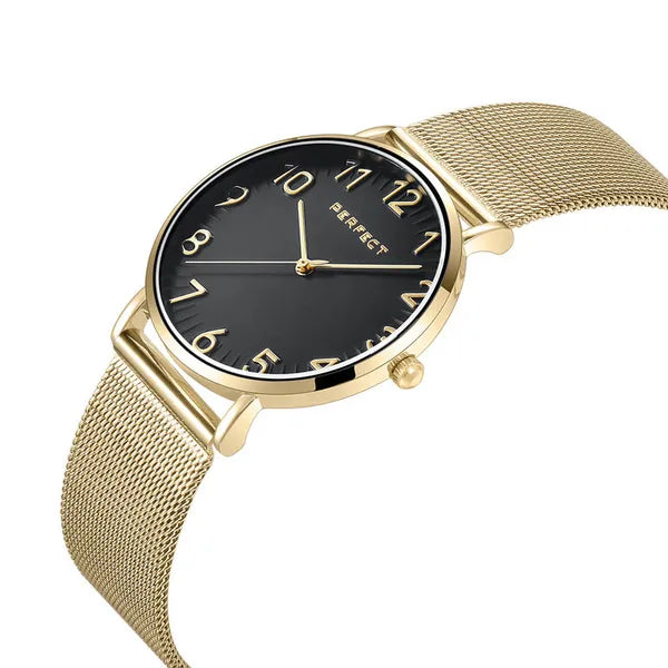 Perfect F342-06 női karóra, arany szín, fekete számlap, 36 mm