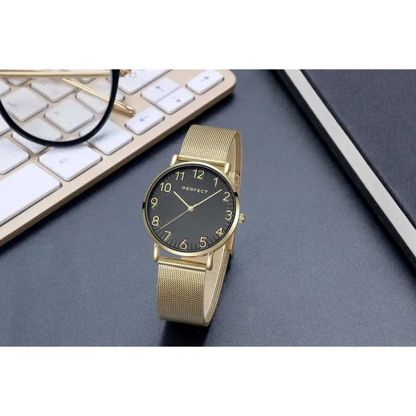 Perfect F342-06 női karóra, arany szín, fekete számlap, 36 mm