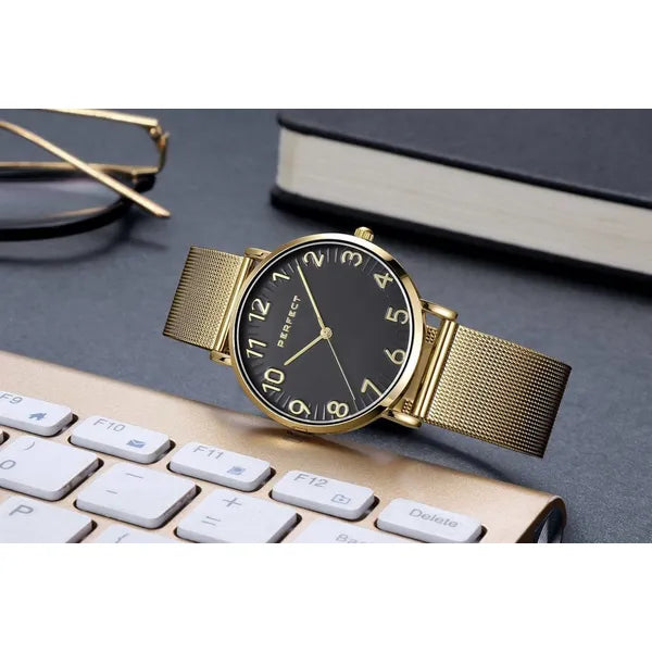 Perfect F342-06 női karóra, arany szín, fekete számlap, 36 mm