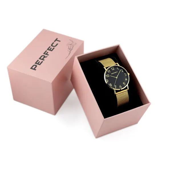 Perfect F342-06 női karóra, arany szín, fekete számlap, 36 mm