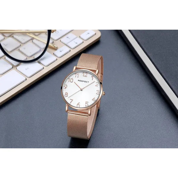Perfect női karóra rózsaarany fém szíjjal 36 mm, quartz, WR30