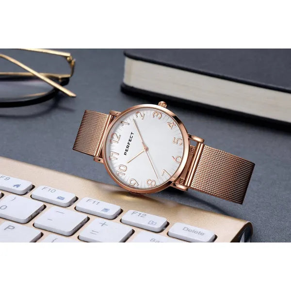 Perfect női karóra rózsaarany fém szíjjal 36 mm, quartz, WR30