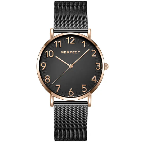Perfect F342-08 női karóra rózsaarany tokkal, fekete számlappal, 36 mm