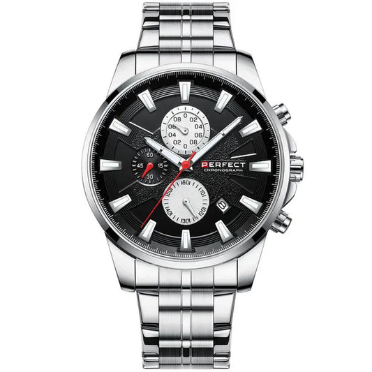 Férfi karóra Perfect M503CH, chronograph, ezüst fémszíj, fekete számlap