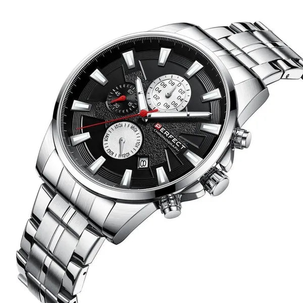Férfi karóra Perfect M503CH, chronograph, ezüst fémszíj, fekete számlap