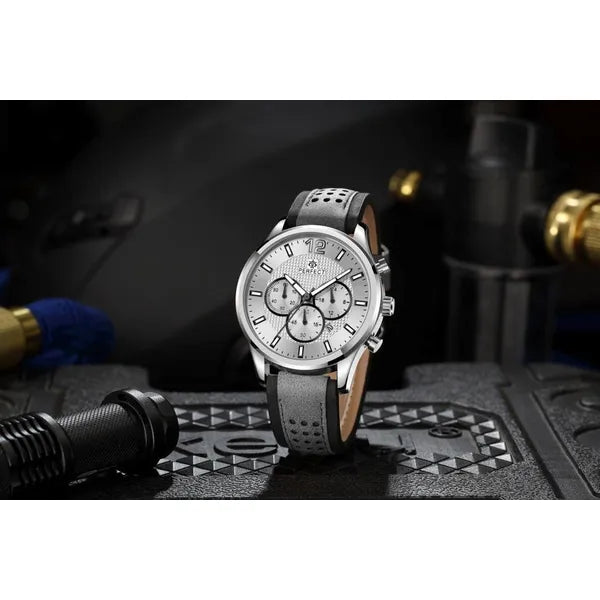 Férfi kronográf karóra Perfect CH01L, kvarc, bőrszíj, ezüst 44 mm