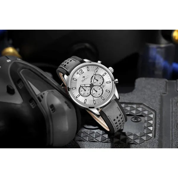 Férfi kronográf karóra Perfect CH01L, kvarc, bőrszíj, ezüst 44 mm