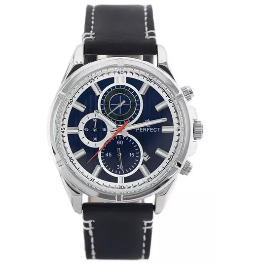 Perfect CH03L férfi kronográf karóra 44 mm, ezüst tok, kék számlap