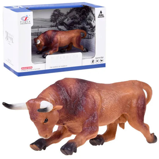 Barna bika figura, részletgazdag műanyag állatfigura 16×6×4,5 cm