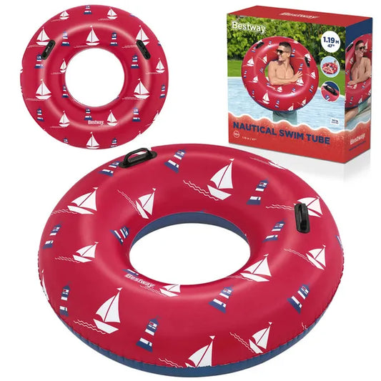 Bestway felfújható úszó gyűrű, 119 cm, piros, 12+ év, PVC fogantyúkkal