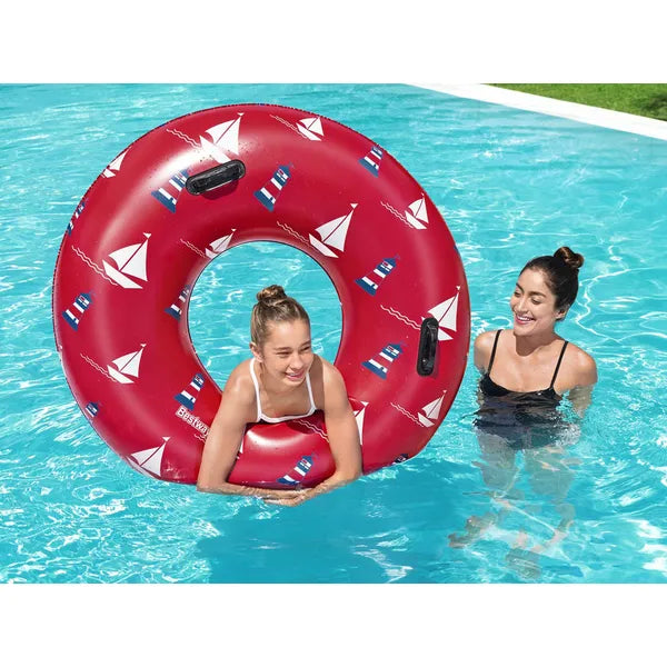 Bestway felfújható úszó gyűrű, 119 cm, piros, 12+ év, PVC fogantyúkkal
