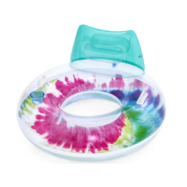 Bestway Tie Dye felfújható úszógumi háttámlával, italtartóval, 118 cm