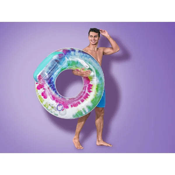 Bestway Tie Dye felfújható úszógumi háttámlával, italtartóval, 118 cm