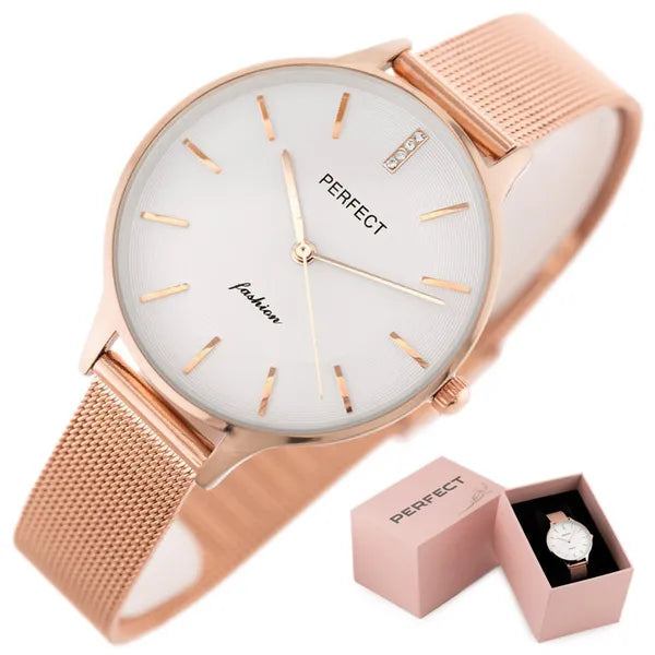 Perfect F353-06 női karóra, rózsaarany fém szíj, 36 mm, ezüst számlap