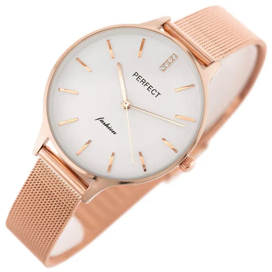 Perfect F353-06 női karóra, rózsaarany fém szíj, 36 mm, ezüst számlap
