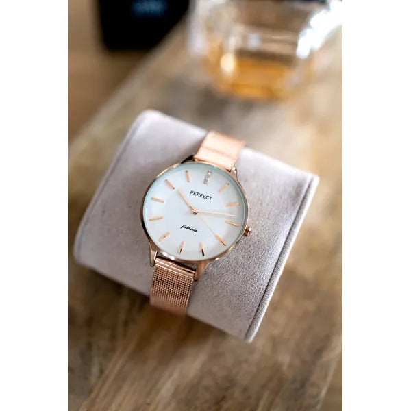 Perfect F353-06 női karóra, rózsaarany fém szíj, 36 mm, ezüst számlap