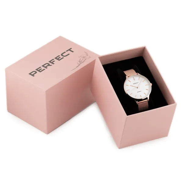 Perfect F353-06 női karóra, rózsaarany fém szíj, 36 mm, ezüst számlap