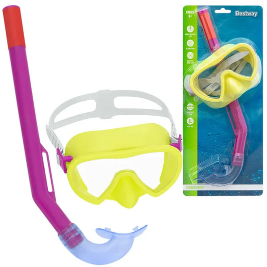 Bestway gyerek snorkel maszk és pipa szett, 3+, UV, sárga-rózsaszín