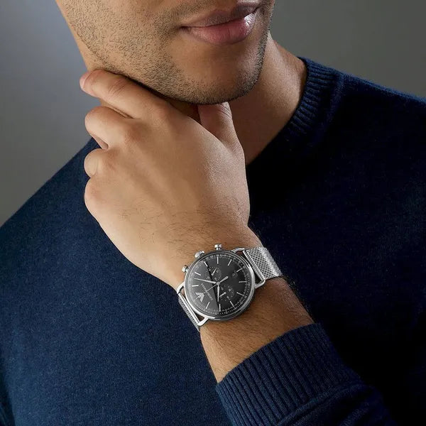 Emporio Armani Aviator AR11104 férfi kronográf karóra, 43 mm, ezüst acél