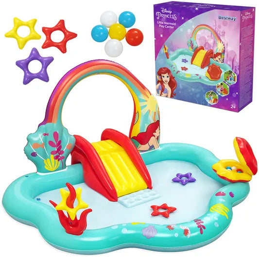Bestway gyerek vízi játszótér csúszdával 221×193×117 cm, Disney Ariel