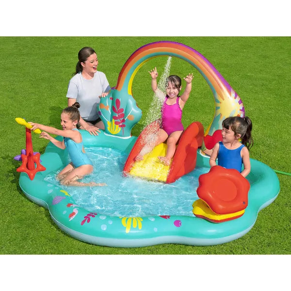 Bestway gyerek vízi játszótér csúszdával 221×193×117 cm, Disney Ariel