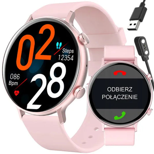 Női okosóra 1,28" rózsaszín, Bluetooth hívás, pulzus- és SpO2 mérés