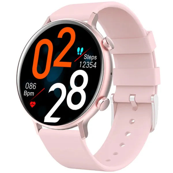 Női okosóra 1,28" rózsaszín, Bluetooth hívás, pulzus- és SpO2 mérés
