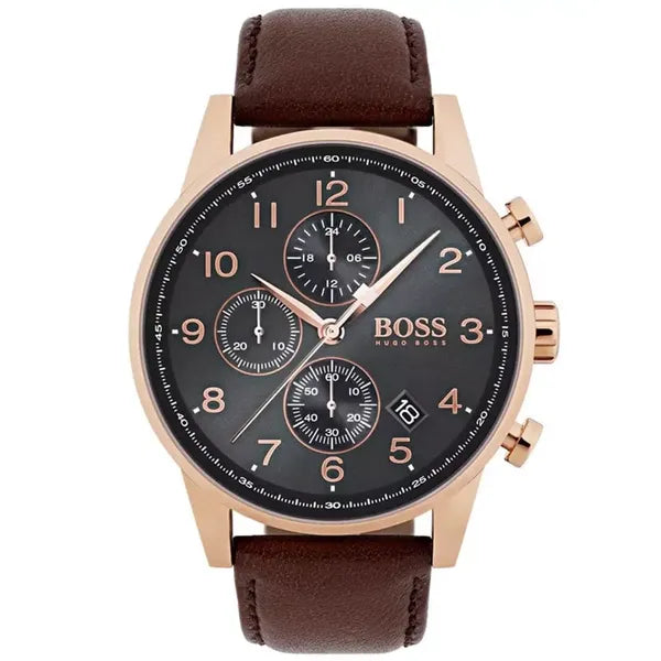 Hugo Boss Navigator férfi karóra 44 mm kronográf barna bőrszíj WR50