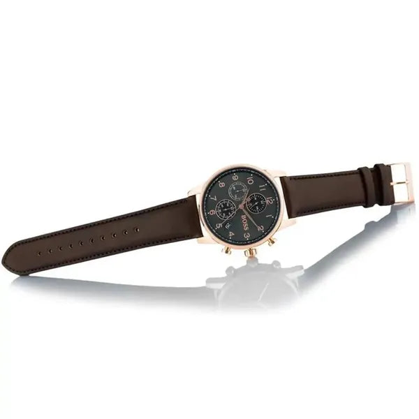 Hugo Boss Navigator férfi karóra 44 mm kronográf barna bőrszíj WR50