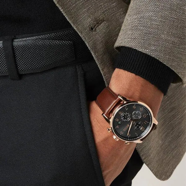 Hugo Boss Navigator férfi karóra 44 mm kronográf barna bőrszíj WR50