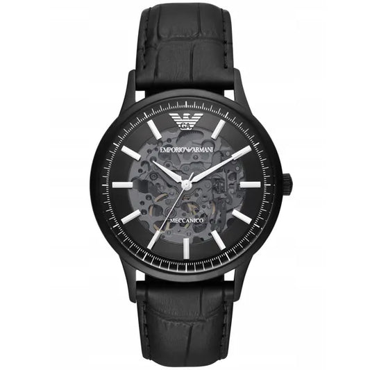 Emporio Armani férfi automata skeleton karóra, 43 mm, fekete bőr