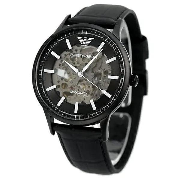Emporio Armani férfi automata skeleton karóra, 43 mm, fekete bőr