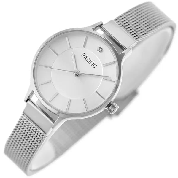 Ezüst női kvarc karóra 30 mm, hálós fém szíj, Pacific X6133-01