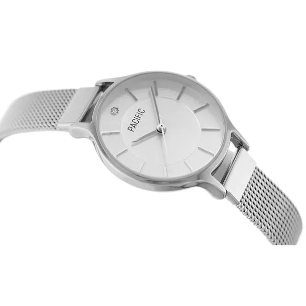 Ezüst női kvarc karóra 30 mm, hálós fém szíj, Pacific X6133-01