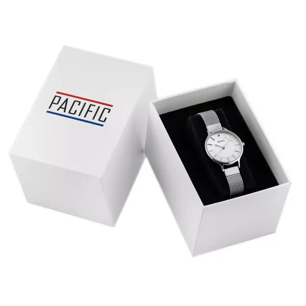 Ezüst női kvarc karóra 30 mm, hálós fém szíj, Pacific X6133-01