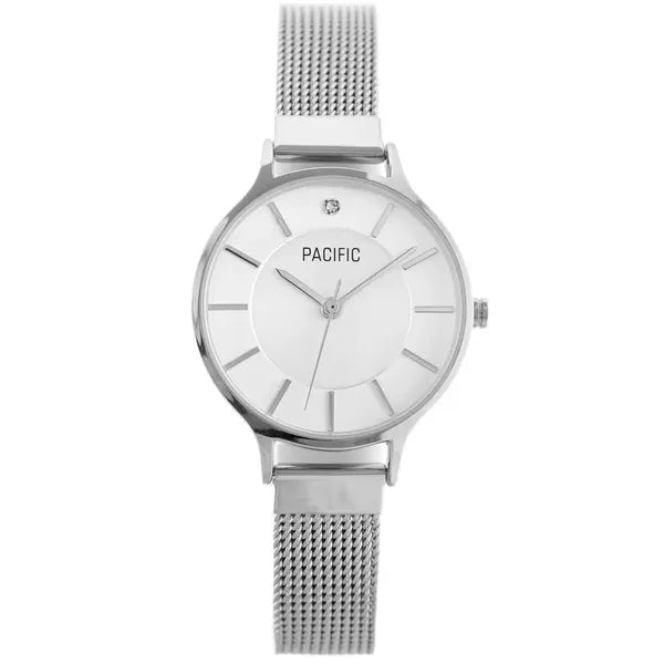 Ezüst női kvarc karóra 30 mm, hálós fém szíj, Pacific X6133-01