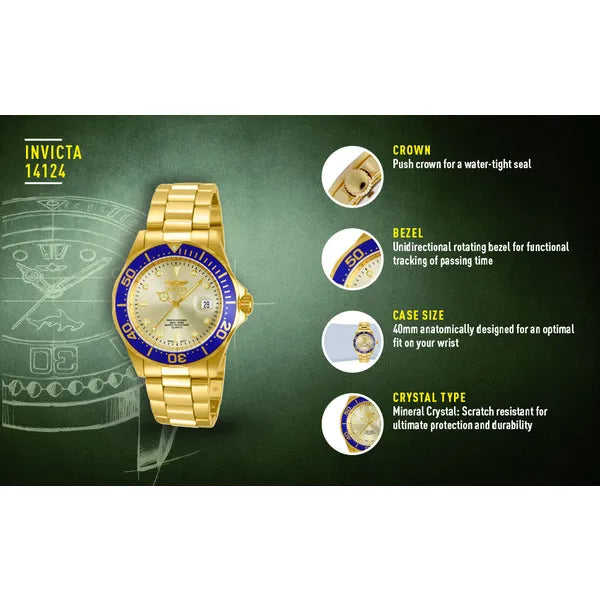 Invicta Pro Diver férfi karóra – 40 mm, WR200, arany rozsdamentes acél