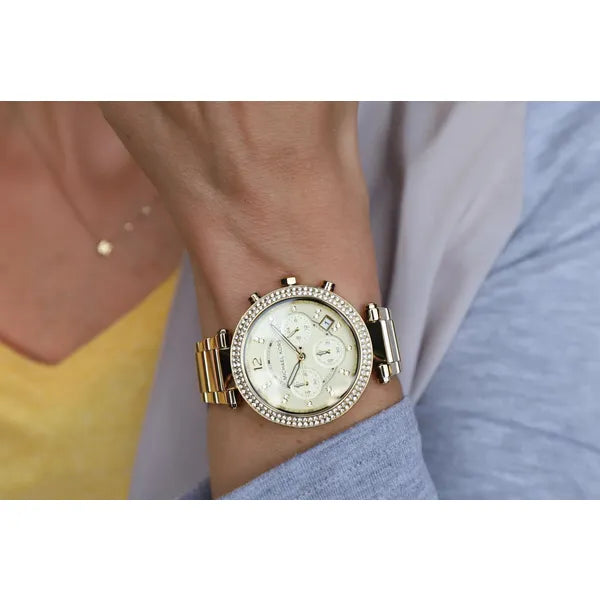 Michael Kors Parker női arany kronográf karóra, 39 mm, 10 ATM