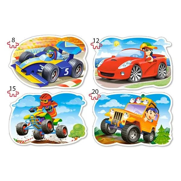 4 az 1-ben kontúr puzzle gyerekeknek – Vidám utazás, 8–20 db