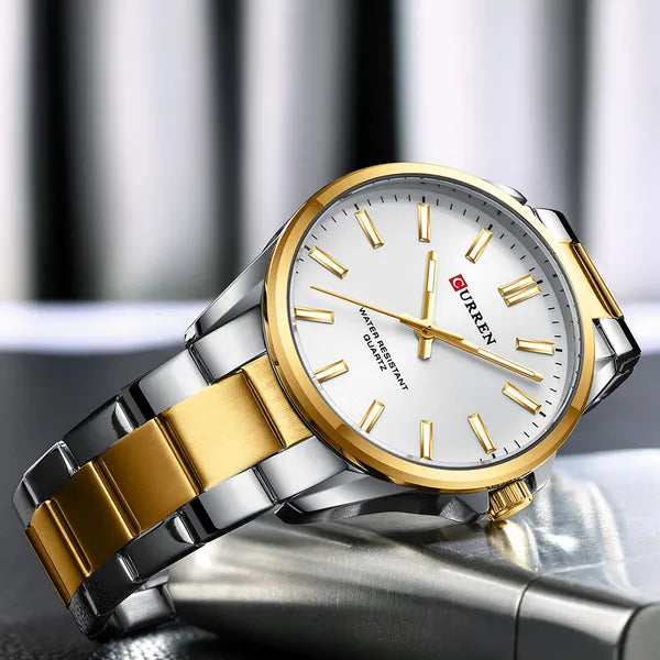 Curren 9090G férfi karóra, kvarc, 44 mm, ezüst-arany acél szíj, díszdoboz