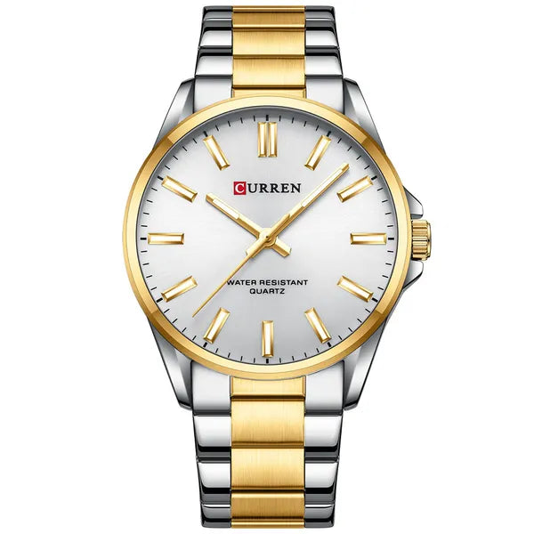 Curren 9090G férfi karóra, kvarc, 44 mm, ezüst-arany acél szíj, díszdoboz