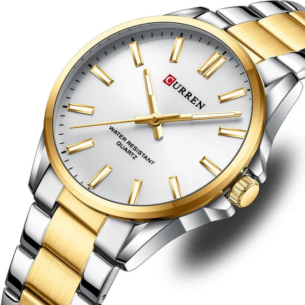 Curren 9090G férfi karóra, kvarc, 44 mm, ezüst-arany acél szíj, díszdoboz